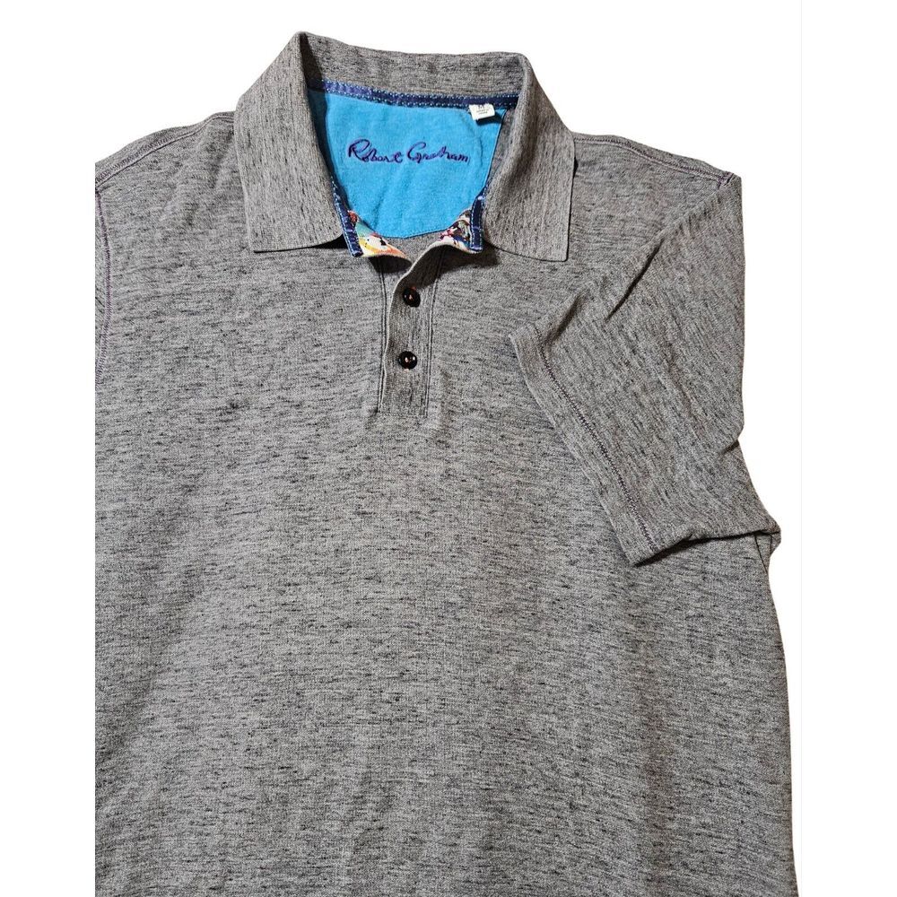 Robert Graham Champion Polo Cotton Short Sleeve Shirt Gray Floral Collar Men's M